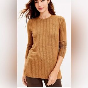 Lou & Grey Cozy Ribbed Crewneck Sweater - Camel Brown